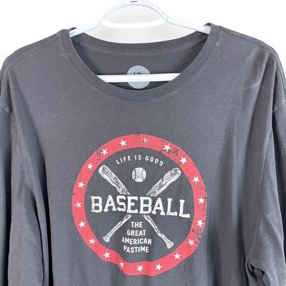 Life Is Good Baseball Smooth Tee T Shirt Mens L Black Long Sleeve‎ Cotton - Picture 1 of 4